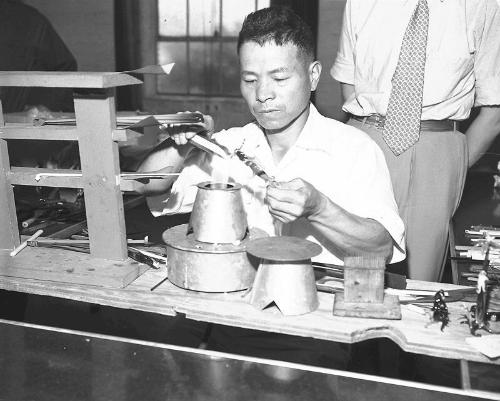 [Glass blower from Japan on Al Jarvis Show at KTLA television station, Los Angeles, California, July 21, 1952]