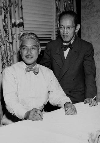 [Shinichi Kudo at Los Angeles International Airport and at party a San Kwo Low restaurant, Los Angeles, California, August 15, 1951]