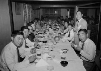[First post-war general meeting of the Little Tokyo Business Association at Kawafuku restaurant, Los Angeles, California, 1952]