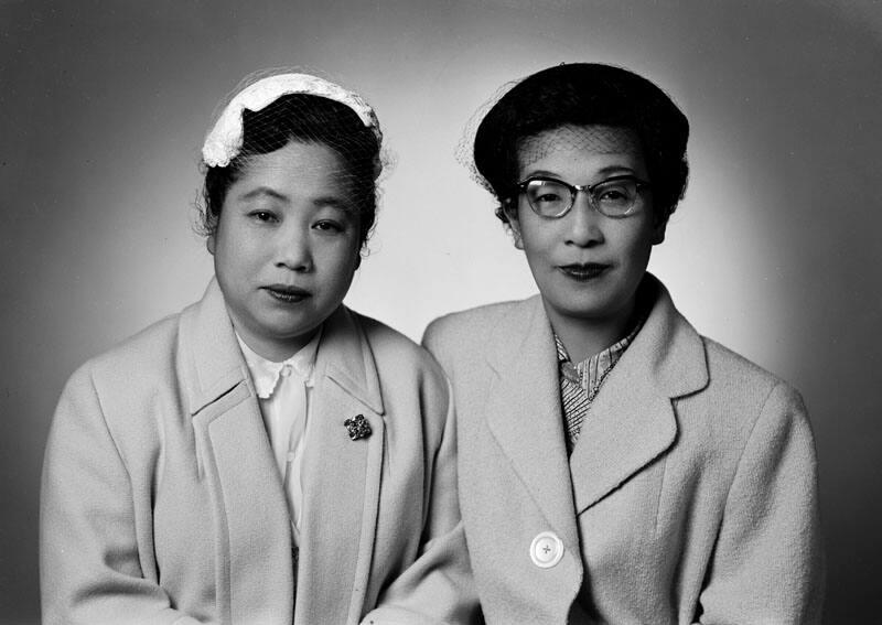 Mrs Tatsuko Hoshino And Mrs Nakamura Half Portrait Los Angeles California May 1953 Works Japanese American National Museum