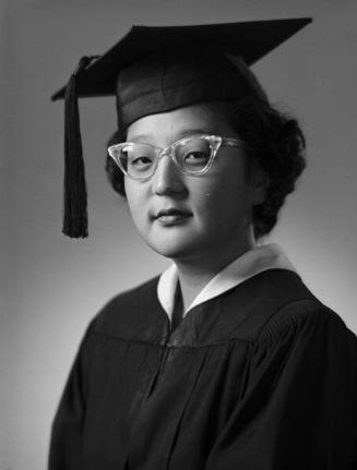 [Jean Aoki in graduation cap and gown, head and shoulder portrait, Los Angeles, California, June 10, 1953]