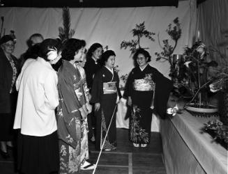 [Ikenobo Rafu Tachibana Kai ikebana exhibition in the Union Church basement, Little Tokyo, Los Angeles, California, March 26, 1950]