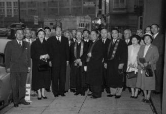 [Monshu Koshin Otani and Ouragata-sama in Little Tokyo, Los Angeles, California, April 12, 1955]