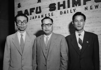 [Representatives of Japan in front of Rafu Shimpo building, Los Angeles, California, May 23, 1955]