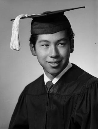 [Mochidome Kanji in cap and gown, head and shoulder portrait, Los Angeles, California, May 28, 1955]