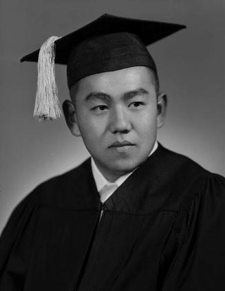 [Stephan Kobayashi in cap and gown, head and shoulder portrait, Los Angeles, California, June 3, 1955]