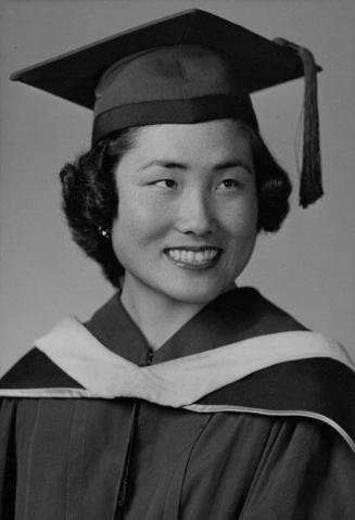 [Betty Fukuda in cap and gown, head and shoulder portrait, Los Angeles, California, June 6, 1955]
