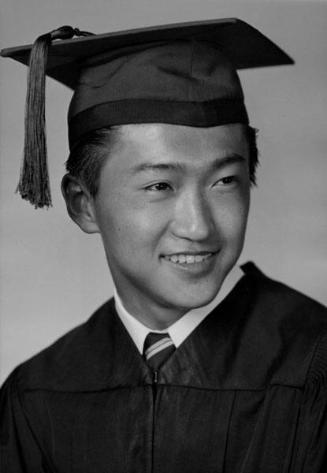 [Robert Hideo Takeuchi in cap and gown, head and shoulder portrait, Los Angeles, California, June 6, 1955]