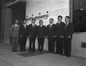[Kendo team from Japan in front of Rafu Shimpo, Los Angeles, California, October 25, 1955]