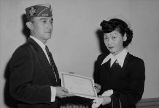 [Southwest Chapter Japanese American Citizens' League and Veterans of Foreign Wars presentation of certificates to new citizens, California, November 21, 1955]