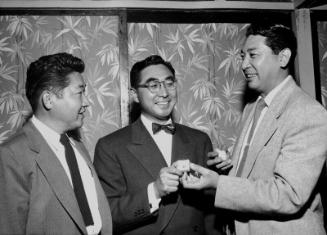 [Japanese American Citizens' League 1000 Club pin presentation to Frank Chuman, California, ca. 1955]