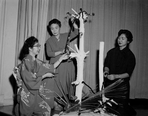 [Flower arrangement at Tenrikyo Church, Los Angeles, California, April 22, 1956]