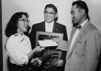 [Japanese American Optimist Club of Los Angeles award presentation at Roosevelt High School, Los Angeles, California, June 9, 1956]