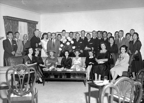 [Party for Japanese minesweepers at Japanese Consul General's house, Pasadena, California, October 26, 1956]