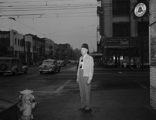 [Shriner William J. Gullett standing on street corner, Los Angeles, California, June 22, 1950]