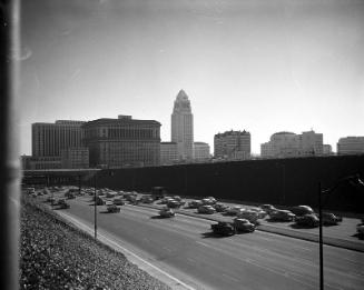 [Los Angeles City Hall and Hollywood freeway, Los Angeles, California, December 1956]