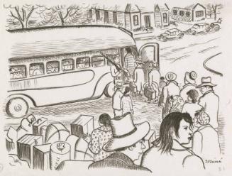 [Boarding the Greyhound bus at the Civil Control Station for Tanforan Assembly Center, Berkeley, California, 1942]