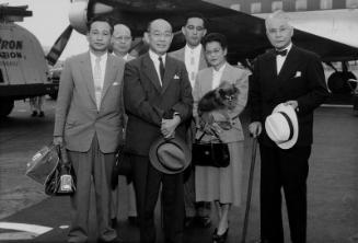[Sawada, Mr. Yoshino, Mrs. Yanagida at airport, California, 1956?]