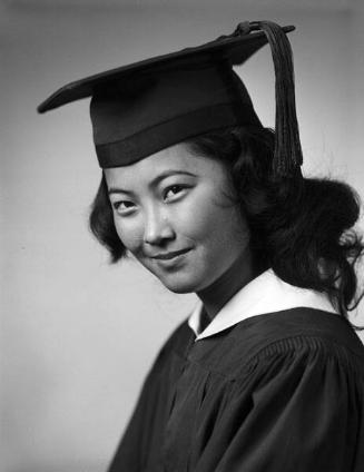 [Jean Tatsuye Matsuno in cap and gown, head and shoulder portrait, Los Angeles, California, June 10, 1957]
