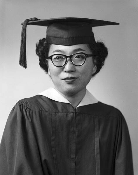 [Doris Yokoyama in cap and gown, half-portrait, Los Angeles, California, June 11, 1957]