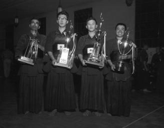 [Nisei Week Kendo tournament with groups from Japan, Los Angeles, California, August 1957]