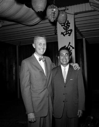 [Mr. Su Igauye and Caucasian man at Man Jen Lo restaurant, Los Angeles, California, September 25, 1957]