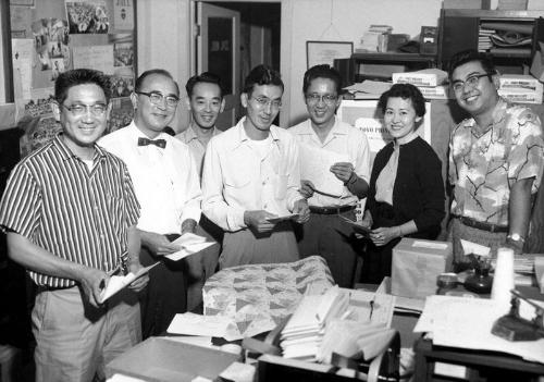 [JACL Christmas Cheer project fund drive kickoff at JACL office, Los Angeles, California, October 20, 1957]