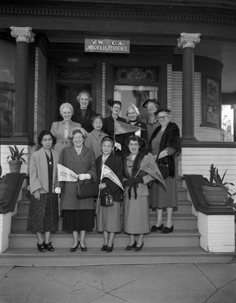[ YWCA Magnolia Residence present $620 check to Centennial Victory Caravan, Los Angeles, California, February 28, 1955]