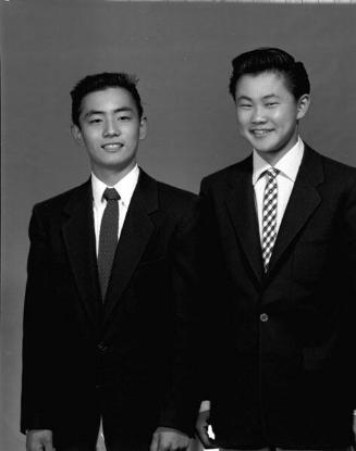 [Allen Masaharu and Harvard Horiuchi of Roosevelt High School, California Boys State delegates, three-quarter portrait, Los Angeles, California, April 18, 1955]