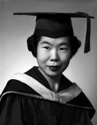 [Teruko Kido in graduation cap, gown and hood, head and shoulder portrait, Los Angeles, California, May 28, 1955]