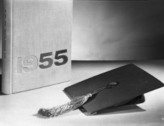 [Graduation cap and 1955 book for graduation cover, California, May 1955]