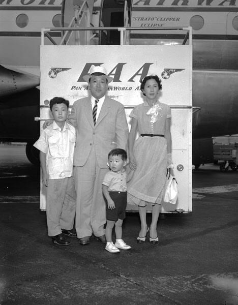 [Consul General of Japan, Shigeru Nakamura and family at Airport, California, August 12, 1955]