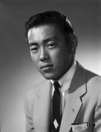 [Ken Murakami, KWKW disc jockey, head and shoulder portrait, Los Angeles, California, October 13, 1955]