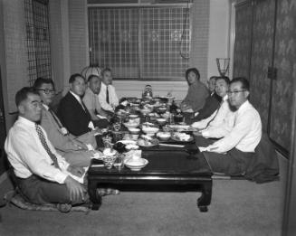 [Mr. Tameo Hara, vice-president of Tokyo Mainichi, at Kawafuku restaurant, Los Angeles, California,October 20, 1955]