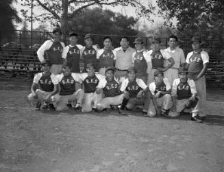 [Rose Frozen Shrimp baseball team, 1955 NAU AM Minor Baseball League champions, at Griffith Park, Los Angeles, California, November 6, 1955]