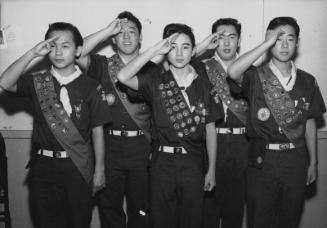 [Boy Scouts of Troop 379 receiving Eagle Scouts at Koyasan Buddhist Temple, Los Angeles, California, January 4, 1958]