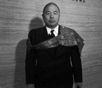 [Yasumichi Tobase in front of Rafu Shimpo, Los Angeles, California, September 5, 1950]