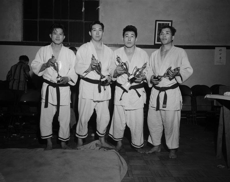 [Southern California Judo Championship division winners at Koyasan Buddhist Temple, Los Angeles, California, February 16, 1958]