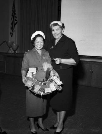 [Mrs. Henry Maruyama awarded honorary lifetime membership at Hobart Boulevard Elementary School PTA, Los Angeles, California, April 14, 1959]