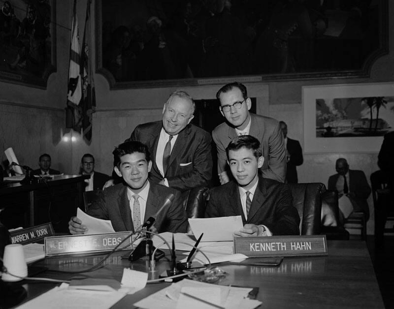 [Ken H. Kato and Kenneth Yagura at Hall of Records for Boy's Day in Government, Los Angeles, California, April 28, 1959]