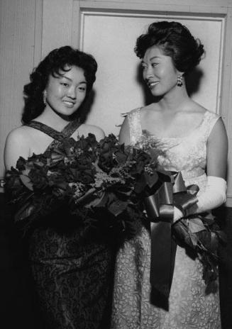 [East Los Angeles JACL presentation of Helen Shizue Amemiya, Nisei Week queen candidate, at Emerald Ball at Old Dixie, Los Angeles, California, May 28, 1960]
