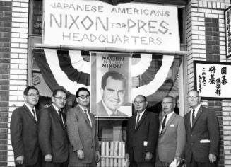 [Nisei Republicans at "Nixon for president" Little Tokyo headquarters, Los Angeles, California, October 1960]