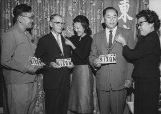[Nisei Republicans for Nixon at Radio Little Tokyo office of Matao Uwate, Los Angeles, California, October 3, 1962]