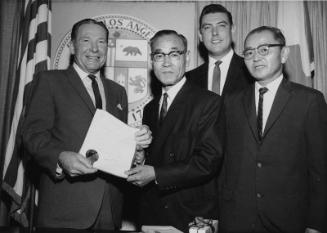 [Kogyo High School Principal Hisaji Onishi and Los Angeles Mayor Sam Yorty at Los Angeles City Hall, Los Angeles, California, October 1963]