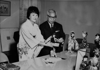 [Doll making exhibition at Japanese Chamber of Commerce, Los Angeles, California, December 10, 1964]