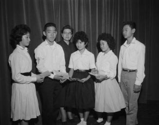 [Berendo Junior High School students receiving awards, Los Angeles, California, ca. 1950-1964]