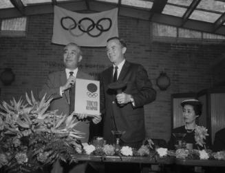 [Tsunenori Takeda and Paul Helms, Jr. at Helms Athletic Foundation, Los Angeles, California, May 6, 1965]