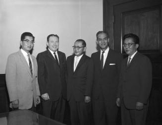 [Mayor Sam Yorty, Council man Ed Roybal and others at Los Angeles City Hall, Los Angeles, California, 1965]