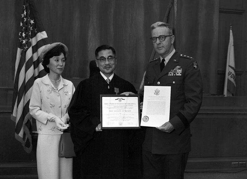 [Judge John Aiso receiving Legion of Merit, Los Angeles, California, 1965]