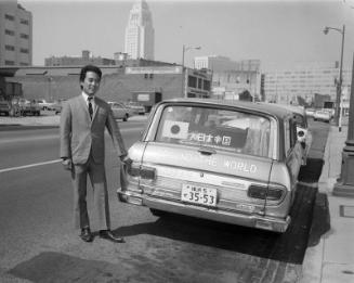 [Pole to Pole expedition -- Around the World automobiles in front of Rafu Shimpo building, Los Angeles, California, September 1966]